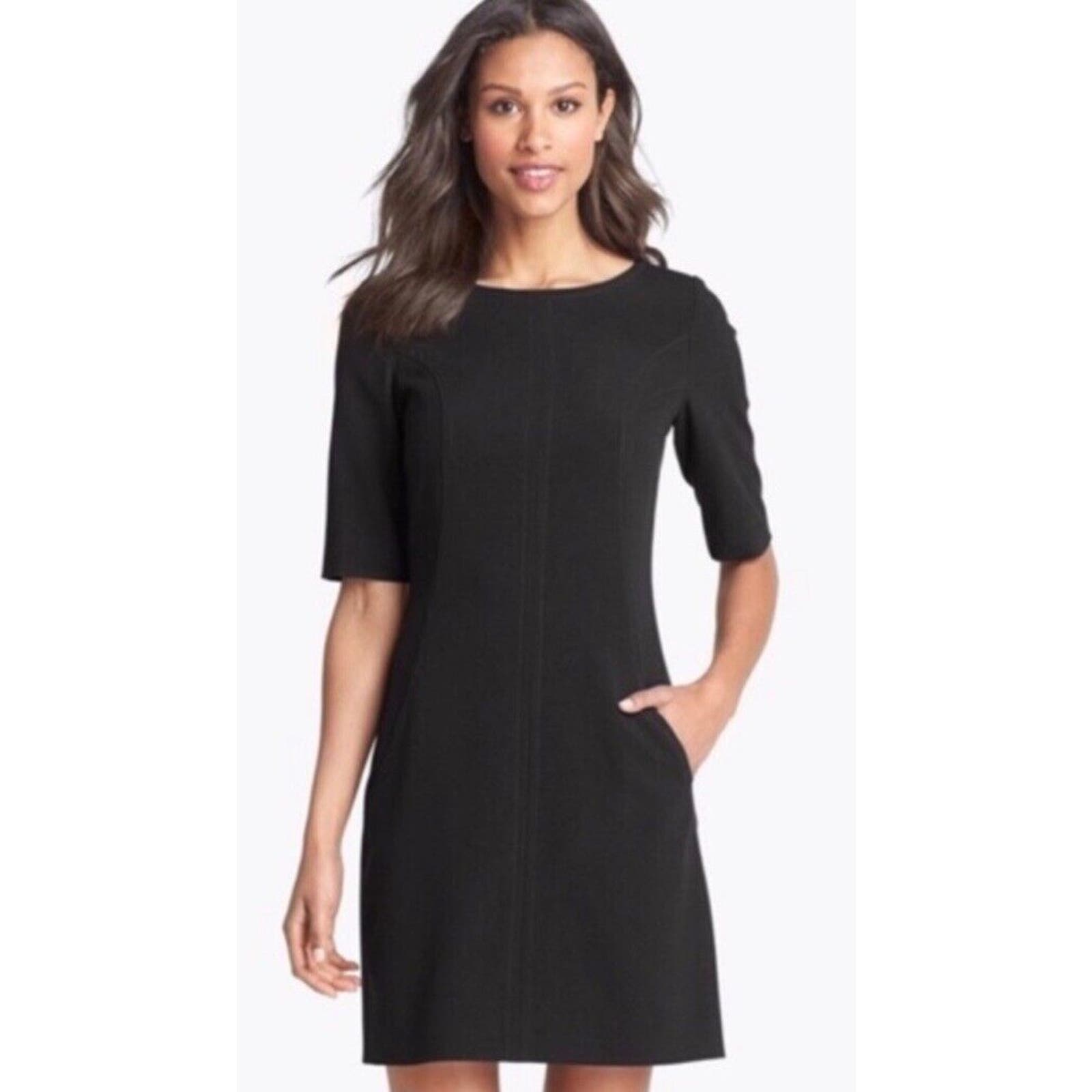 Tahari Arthur S. Levine Black Ponte Stretch Classic Pencil Dress Size 12p